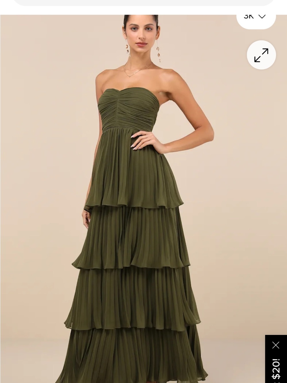 Lulu's Olive Green Strapless Tiered Maxi Dress